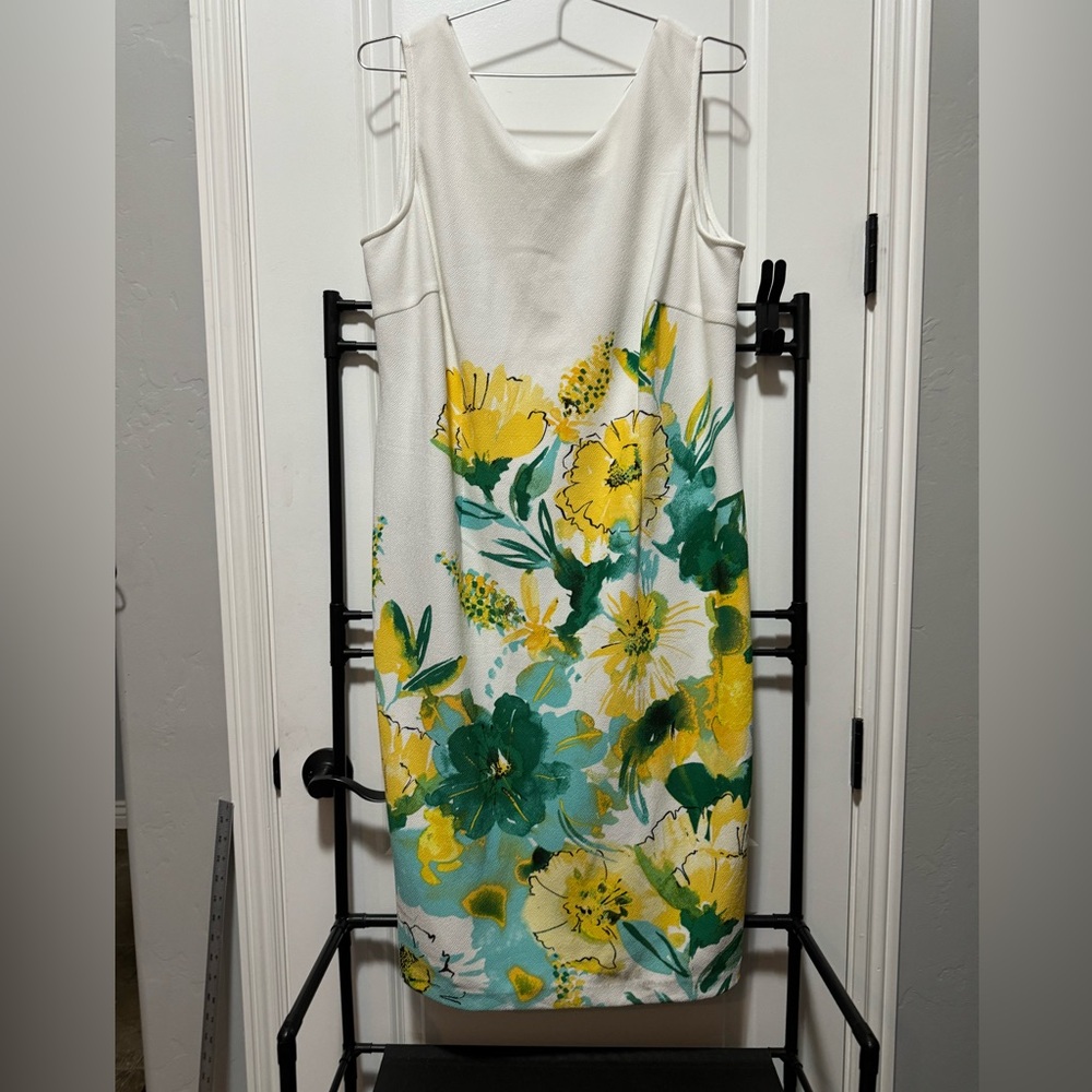 JC Penney White/Yellow/Green Floral Midi Dress